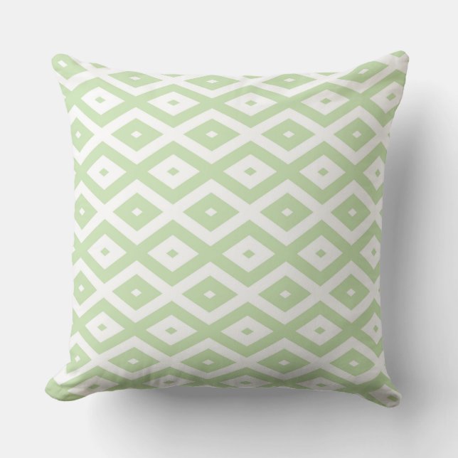 Pale green and white diamond pattern cushion (Front)