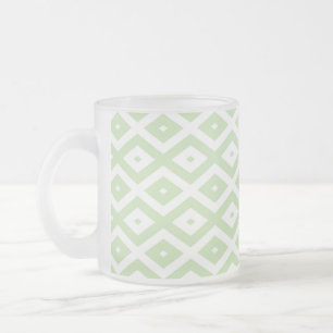 Pale green and white diamond pattern frosted glass coffee mug