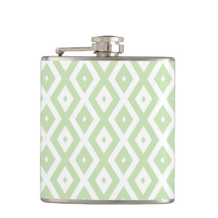 Pale green and white diamond pattern hip flask