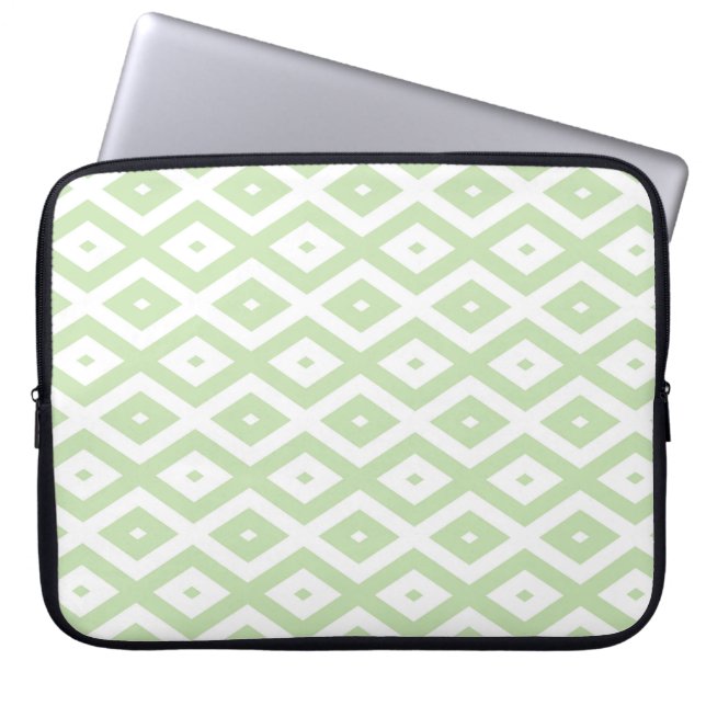 Pale green and white diamond pattern laptop sleeve (Front)