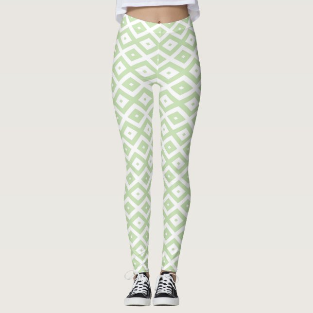Pale green and white diamond pattern leggings (Front)