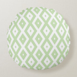 Pale green and white diamond pattern round cushion