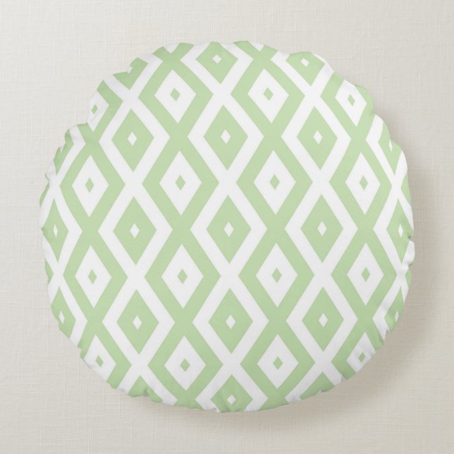 Pale green and white diamond pattern round cushion (Front)
