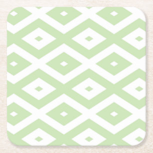 Pale green and white diamond pattern square paper coaster