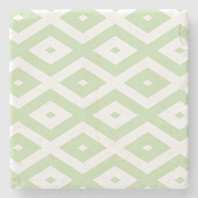 Pale green and white diamond pattern stone coaster (Front)