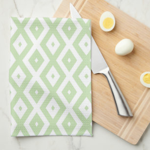 Pale green and white diamond pattern tea towel