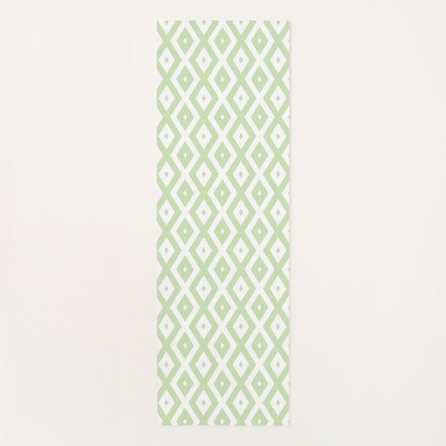 Pale green and white diamond pattern yoga mat (Front)
