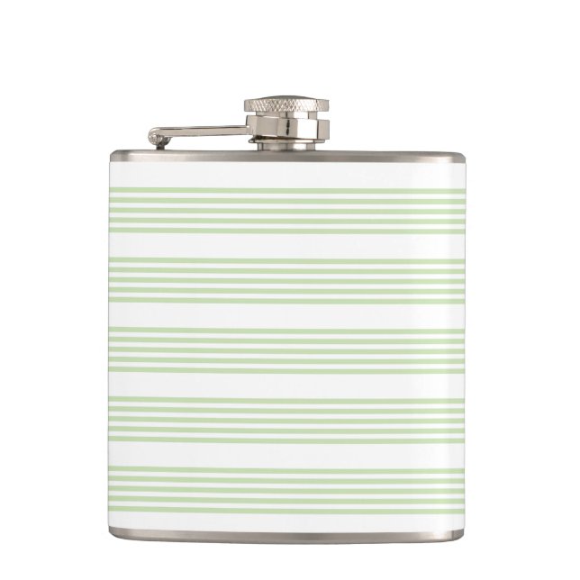 Pale green and white five stripes pattern hip flask (Front)