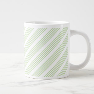 Pale green and white five stripes pattern large coffee mug