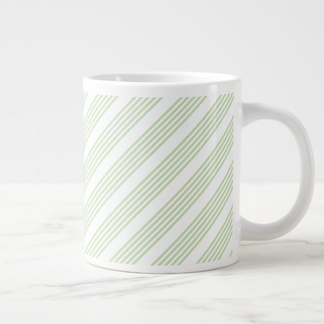 Pale green and white five stripes pattern large coffee mug (Right)
