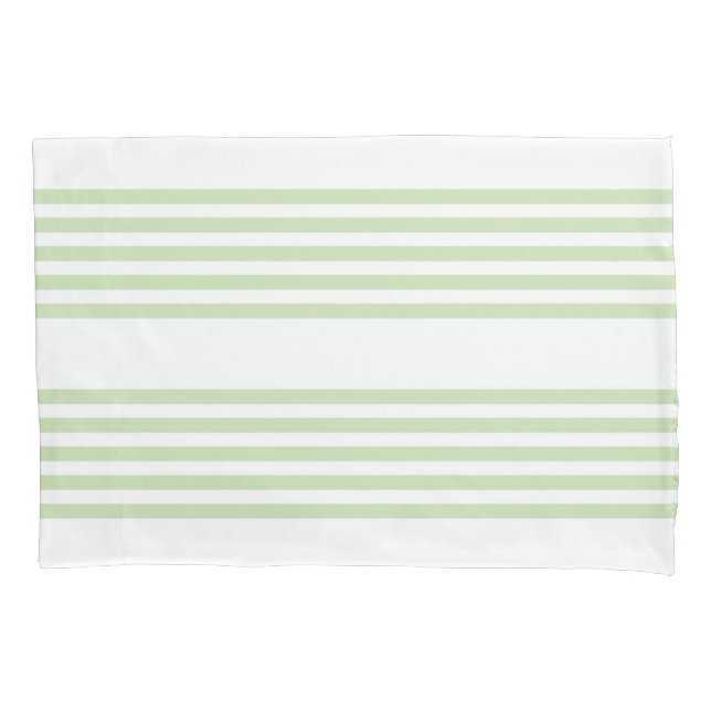 Pale green and white five stripes pattern pillowcase (Front)