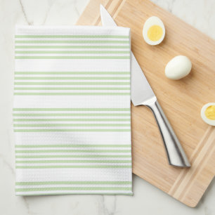 Pale green and white five stripes pattern tea towel