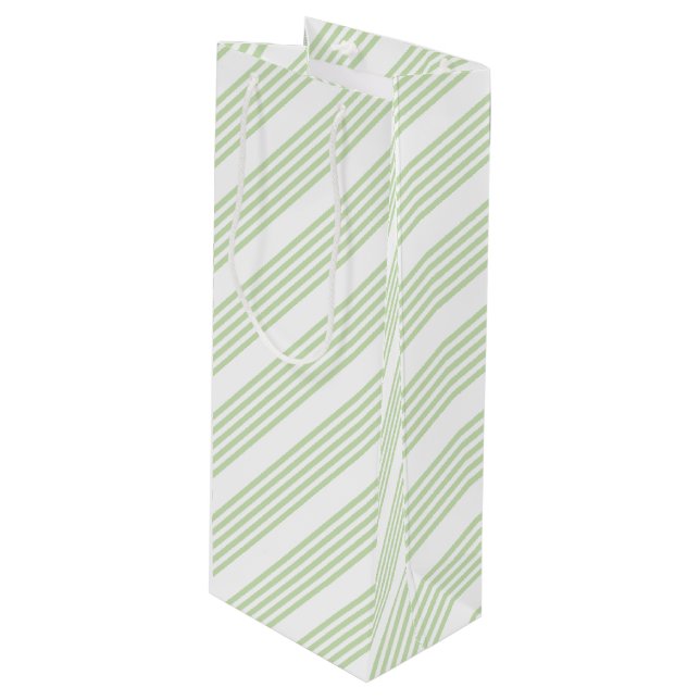 Pale green and white five stripes pattern wine gift bag (Front Angled)
