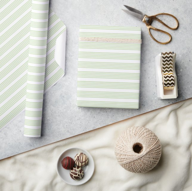Pale green and white five stripes pattern wrapping paper (Crafts)