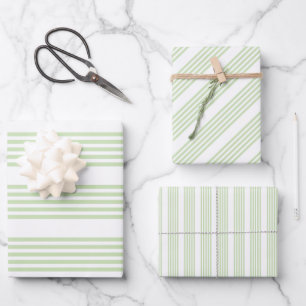 Pale green and white five stripes pattern wrapping paper sheet