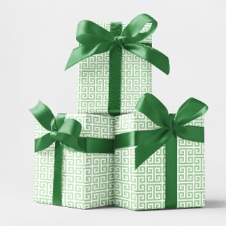 Pale Green and White Greek Key Pattern Wrapping Paper