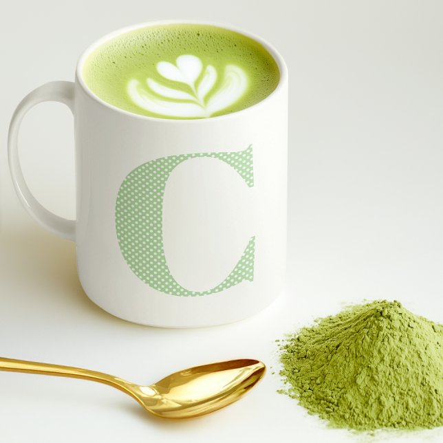 Pale Green and White Polka Dot Monogram Coffee Mug (Pale Green and White Polka Dot Monogram Coffee Mug)