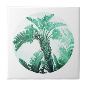 Pale Green Banana Tree Palm Leaves Tile