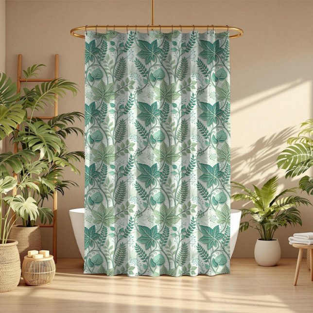 Pale Green Beige Vintage Botanical Pattern Shower Curtain (Creator Uploaded)