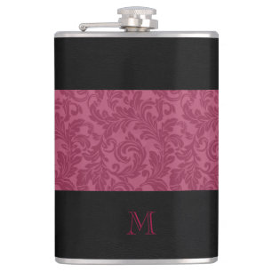 Pale green/black chic luxury damasks monogram hip flask