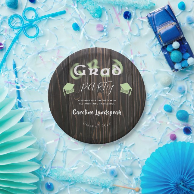 Pale Green Blurred Typography Graduation Party Paper Plate (Party)