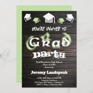 Pale Green Blurry Text for Graduation House Party Invitation