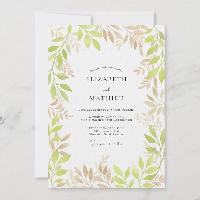Pale Green Botanical Flourish Wedding Invitation (Front)