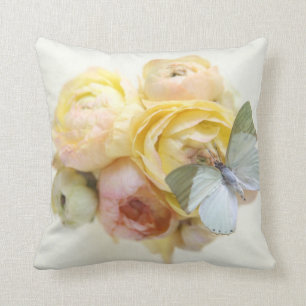 pale green butterfly on flowers throw pillow