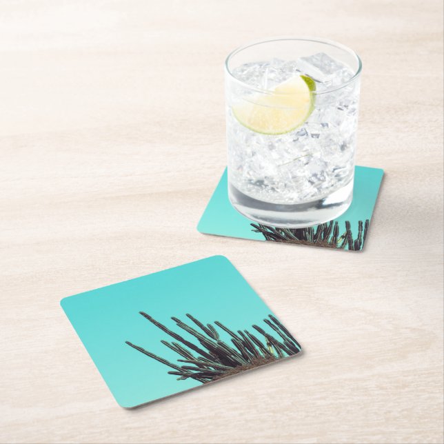 Pale Green Cactus Succulent Plants Minimalism Square Paper Coaster (Insitu)