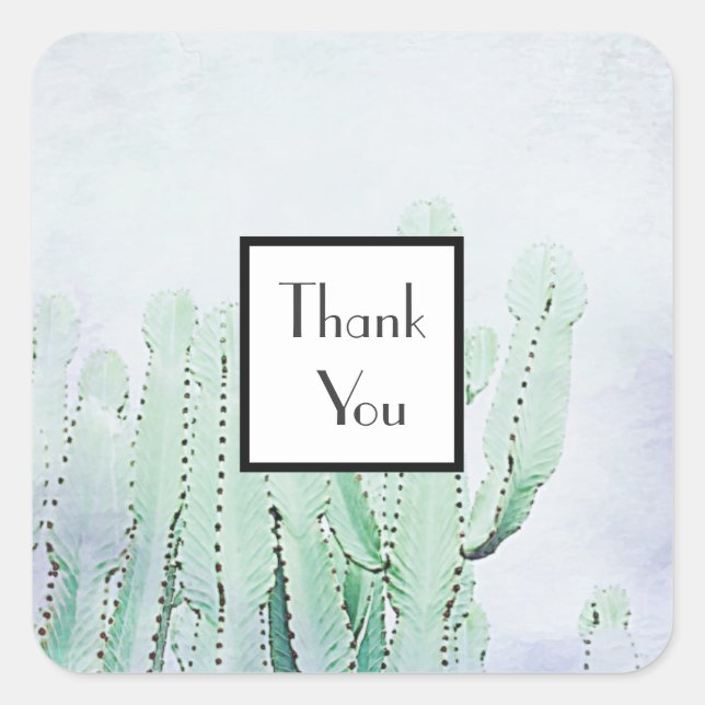 Pale Green Cactus Thank You Wedding Gift Sticker (Front)