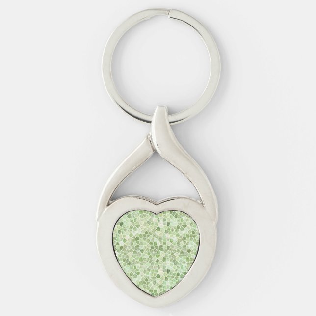 Pale Green Cobbled Patchwork Terrazo Pattern Key Ring (Front)