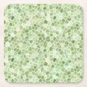 Pale Green Cobbled Patchwork Terrazo Pattern Square Paper Coaster