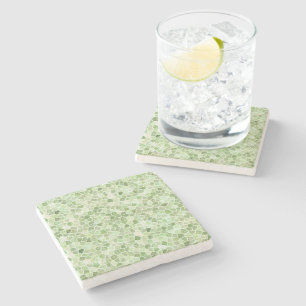 Pale Green Cobbled Patchwork Terrazo Pattern Stone Coaster