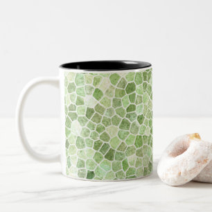 Pale Green Cobbled Patchwork Terrazo Pattern Two-Tone Coffee Mug