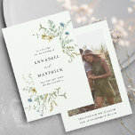 Pale Green Delicate Wildflower Boho Wedding Photo Save The Date<br><div class="desc">This elegant wedding save the date card features hand-painted watercolor wildflowers in butter yellow,  sage green,  dusty green,  and light blue with a photo and more information on the back. For more advanced customisation of this design,  please click the BLUE DESIGN TOOL BUTTON above!  Matching items are also available.</div>