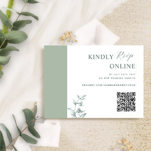Pale Green Elegant QR Code RSVP Wedding Enclosure Card