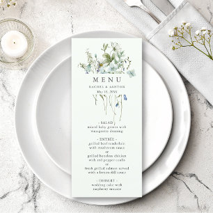 Pale Green Elegant Watercolor Wildflower Wedding  Menu