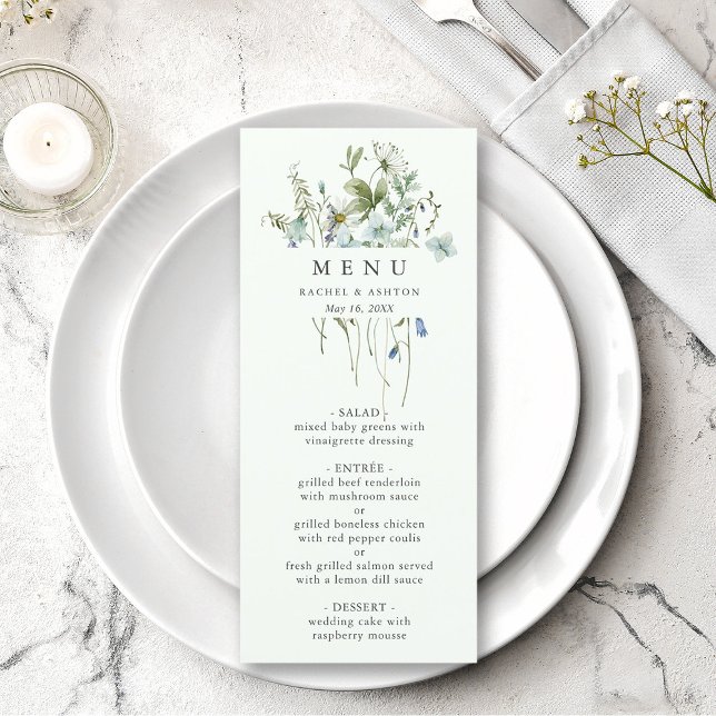 Pale Green Elegant Watercolor Wildflower Wedding  Menu (Creator Uploaded)
