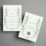 Pale Green Elegant Watercolor Wildflower Wedding Save The Date<br><div class="desc">This elegant wedding save the date features beautiful hand-painted watercolor wildflowers arranged as a wreath,  and a QR code on the back,  perfect for spring,  summer,  or fall weddings. For more advanced customization of this design,  please click the BLUE DESIGN TOOL BUTTON above!  Matching items are also available.</div>
