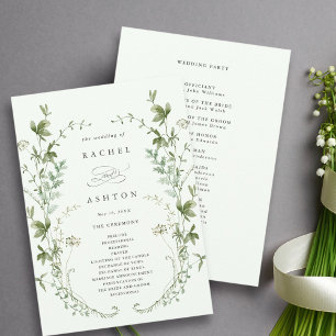 Pale Green Elegant Wildflower Wedding Ceremony Programme
