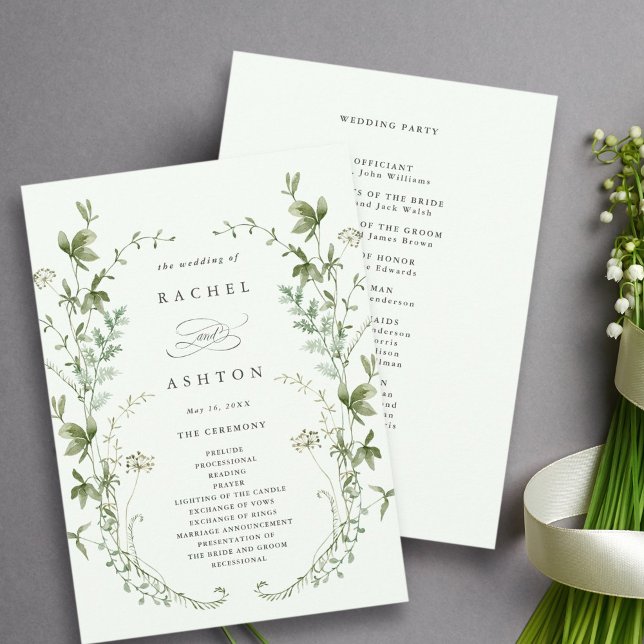 Pale Green Elegant Wildflower Wedding Ceremony Programme (Creator Uploaded)