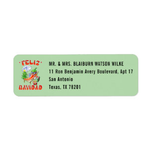 Pale Green Feliz Navidad Chilli Editable Address