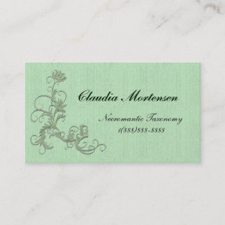 Pale Green Floral Embellished on Green Biz Cards