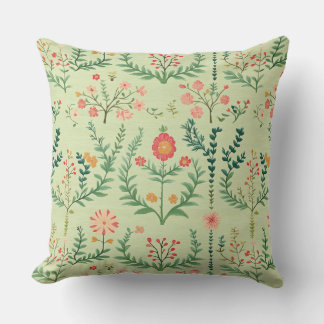 Pale Green Folk Floral Cushion