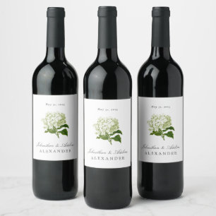 Pale Green Hydrangea Wedding Date and Names Wine Label