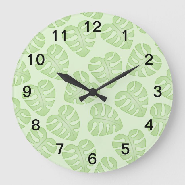 Pale Green Leaf Pattern. Large Clock (Front)