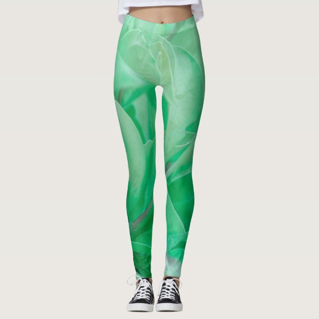 Pale Green Leaf Plant Pastel Colours Leggings (Front)