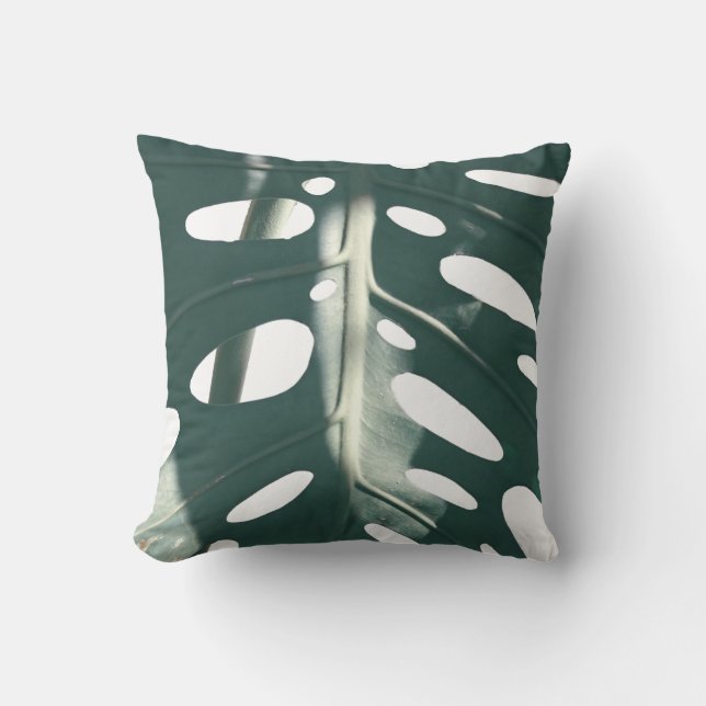 Pale Green Leaf Throw Pillow Cushion (Front)