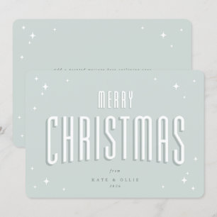 Pale Green Merry Christmas Retro Stars Flat Holiday Card