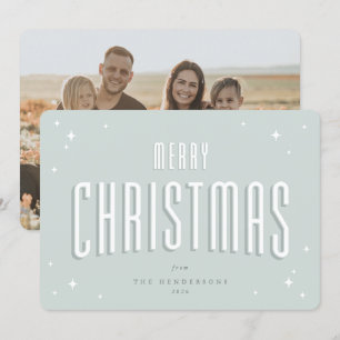 Pale Green Merry Christmas Retro Stars Flat Photo Holiday Card